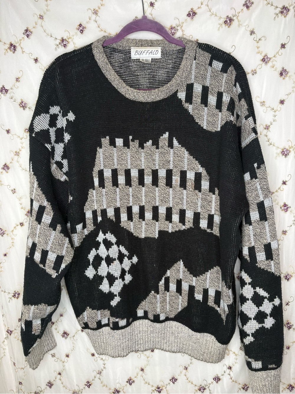 Buffalo David Bitton Black & Gray Geometric Crewneck Sweater
